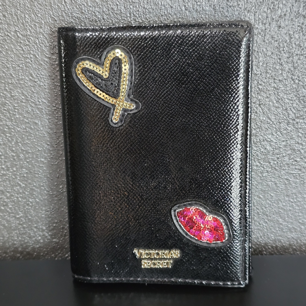 Victoria's Secret Black Passport Holder with Heart and Lip Design